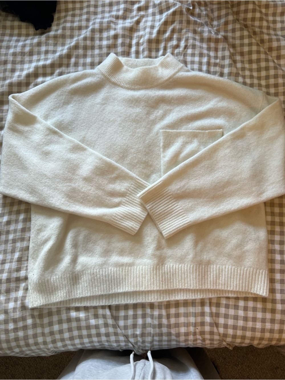 Calvin Klein Jeans Cream Mock-Neck Pocket Sweater